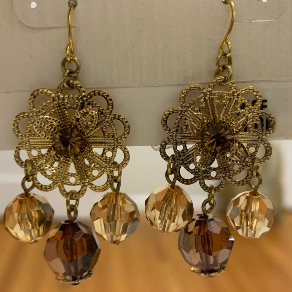 Charter Club Brown Amber and Gold Chandelier Earrings